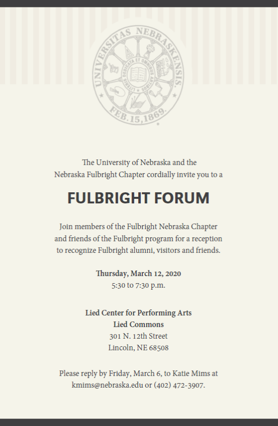 Fulbright Forum March 12 at 5:30 Lied Commons